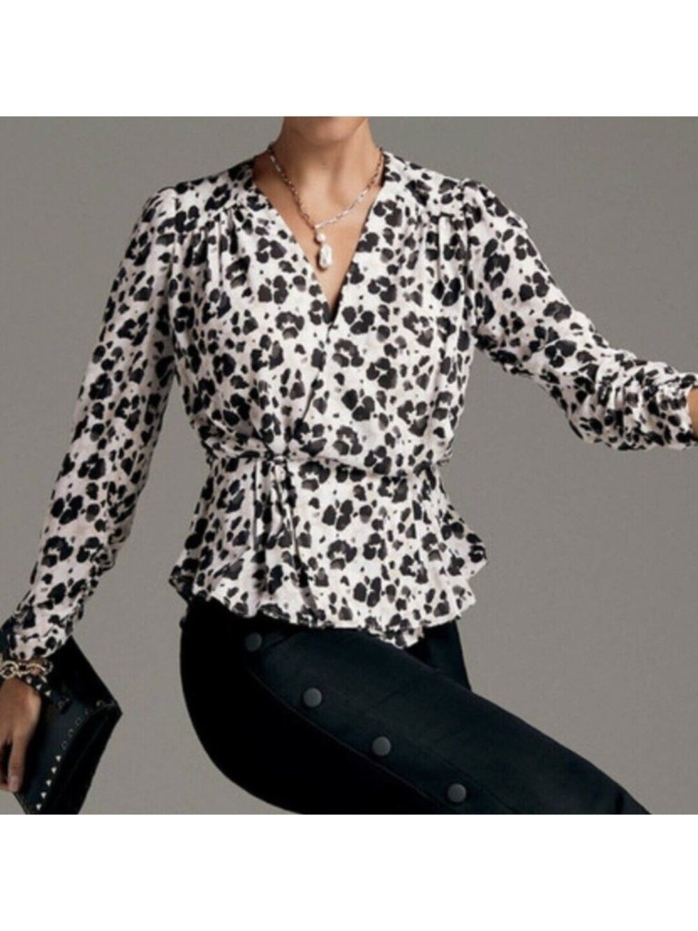Cabi Animal Print “Rosette” Peplum Top Small